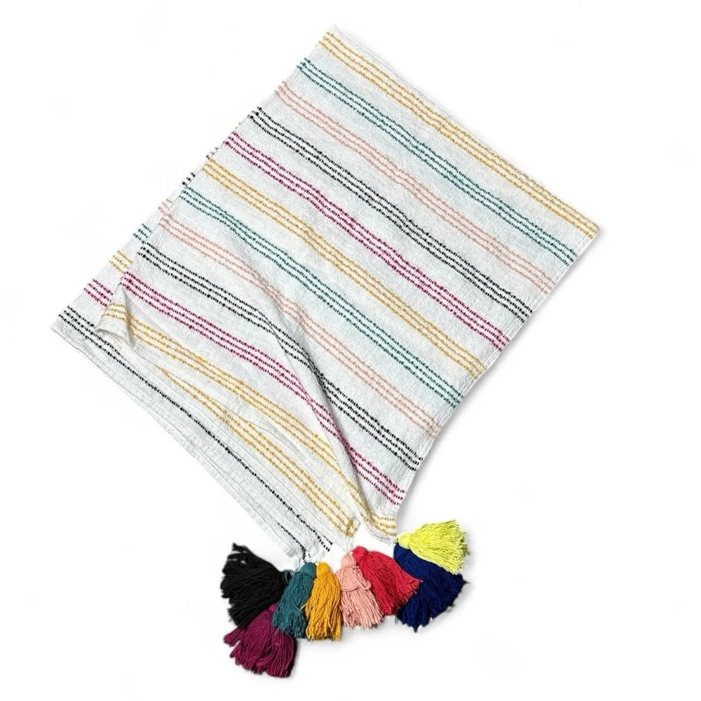 THRESHOLD TEXTURED STRIPE BOHO LIGHTWEIGHT TASSELED THROW BLANKET